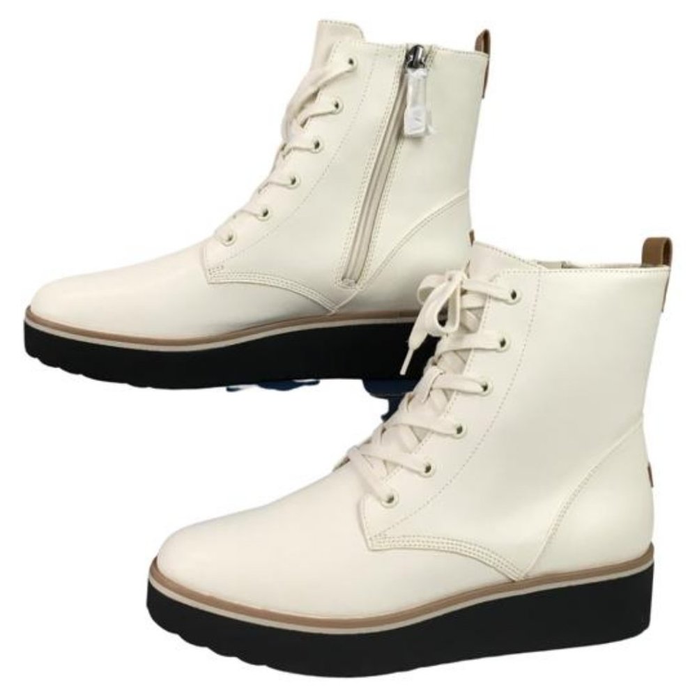 Dr. Scholl's Cream Lace-Up Ankle Booties with Black Platform Sole